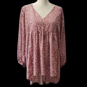 Umgee Pink and White Asymmetrical Tunic Blouse